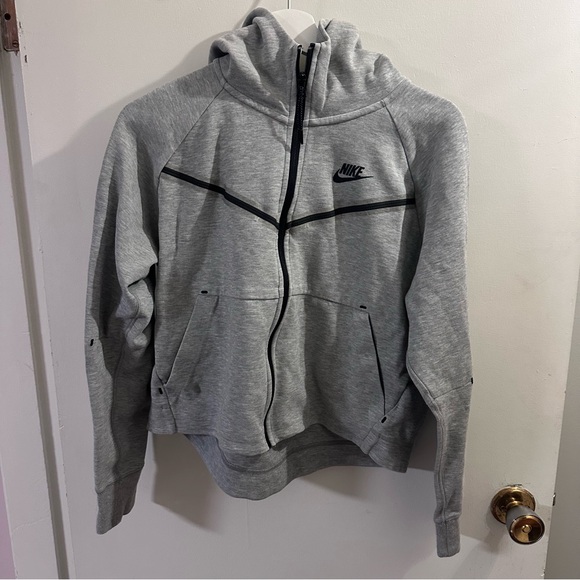 Nike Womens Grey Gray Tech Fleece Techfleece Size Small Cropped Full Zip Hoodie - Picture 3 of 10